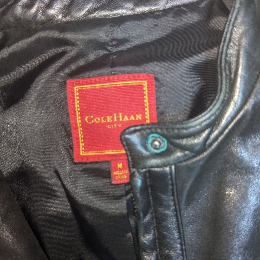 Cole Haan City | Black Lambskin Leather Vented Racer Jacket Women's Size M - Picture 5 of 7